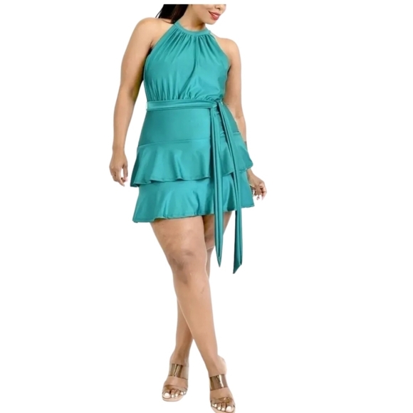 💝 Sassy Teal Ruffled Layered Dress - Picture 2 of 5